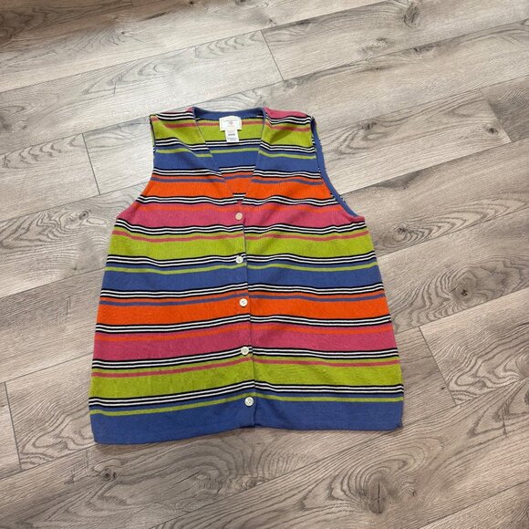 Susan Bristol Cardigan Sweater Vest Knit Size L Retro Stripes Tank Top Rainbow - Picture 5 of 8